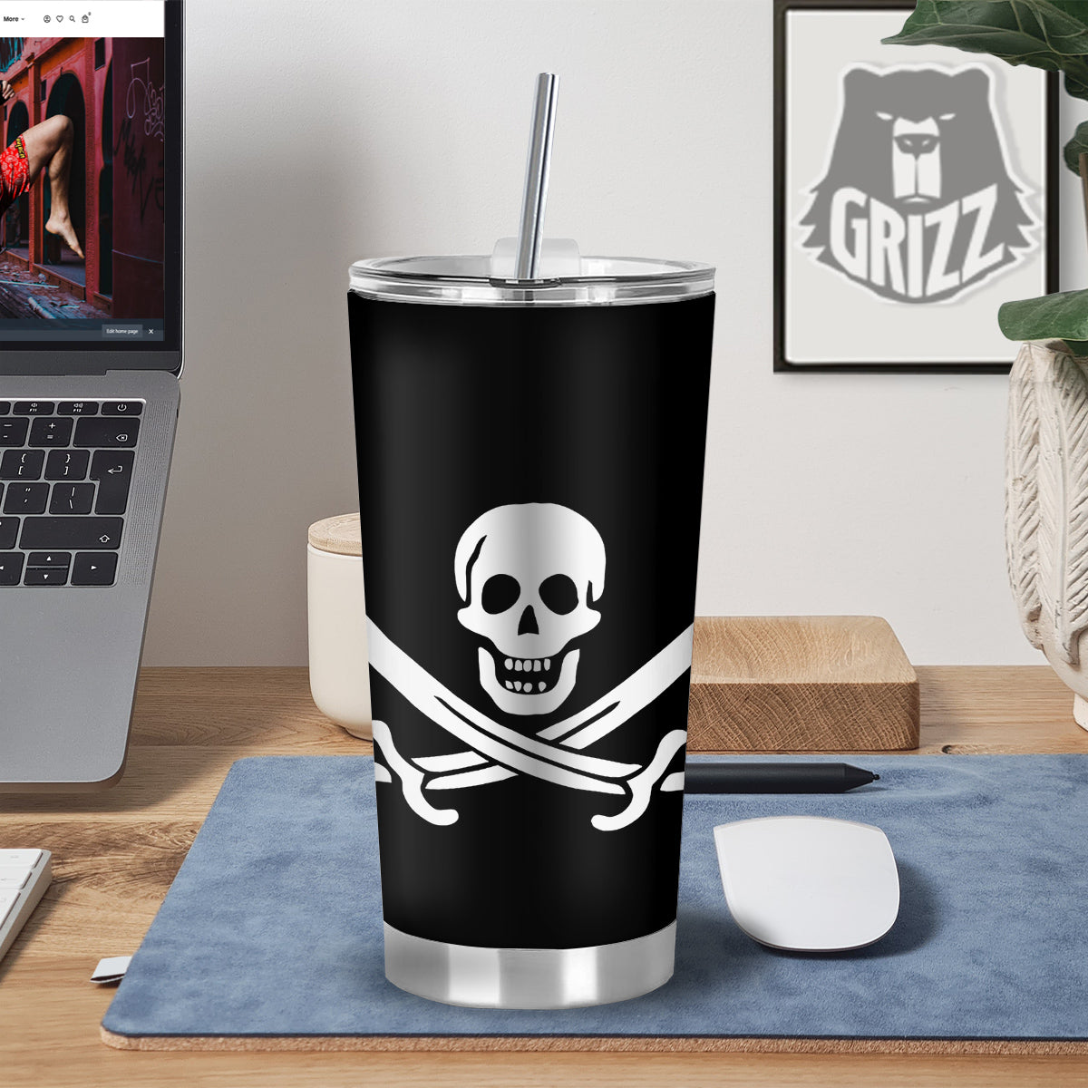 Pirate Flag Calico Jack Print Tumbler-grizzshop