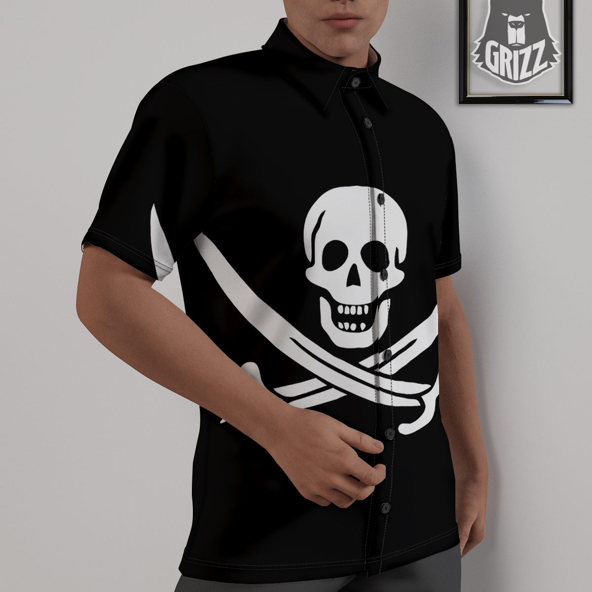 Pirate Flag Calico Jack Print Untucked Shirts-grizzshop