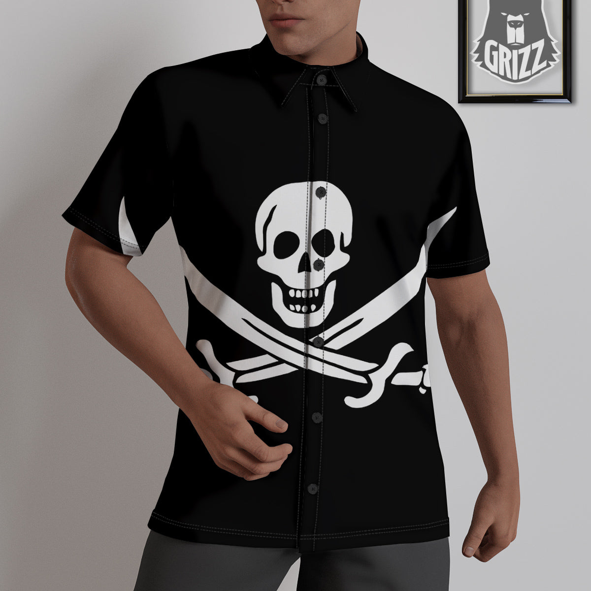 Pirate Flag Calico Jack Print Untucked Shirts-grizzshop