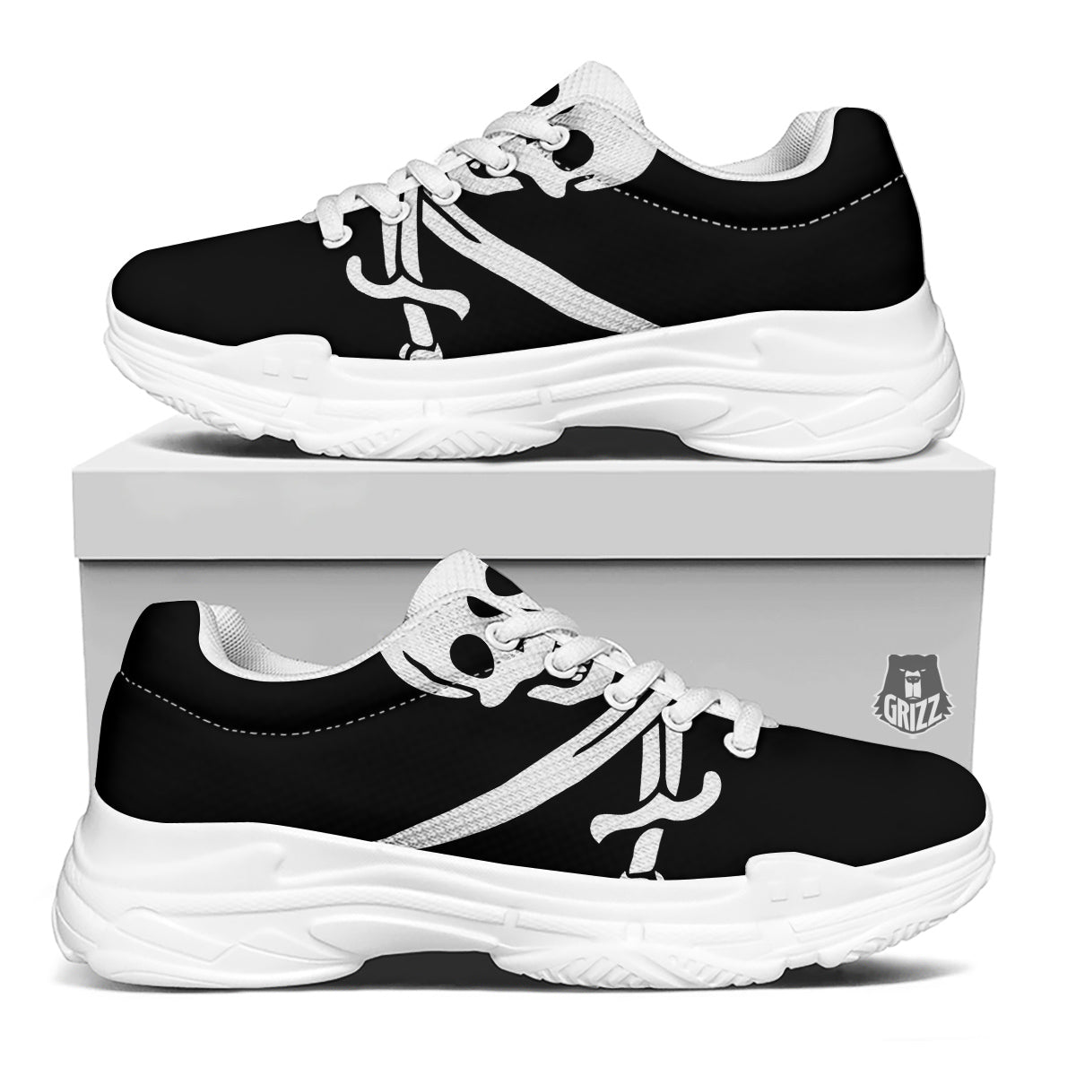 Pirate Flag Calico Jack Print White Chunky Shoes-grizzshop