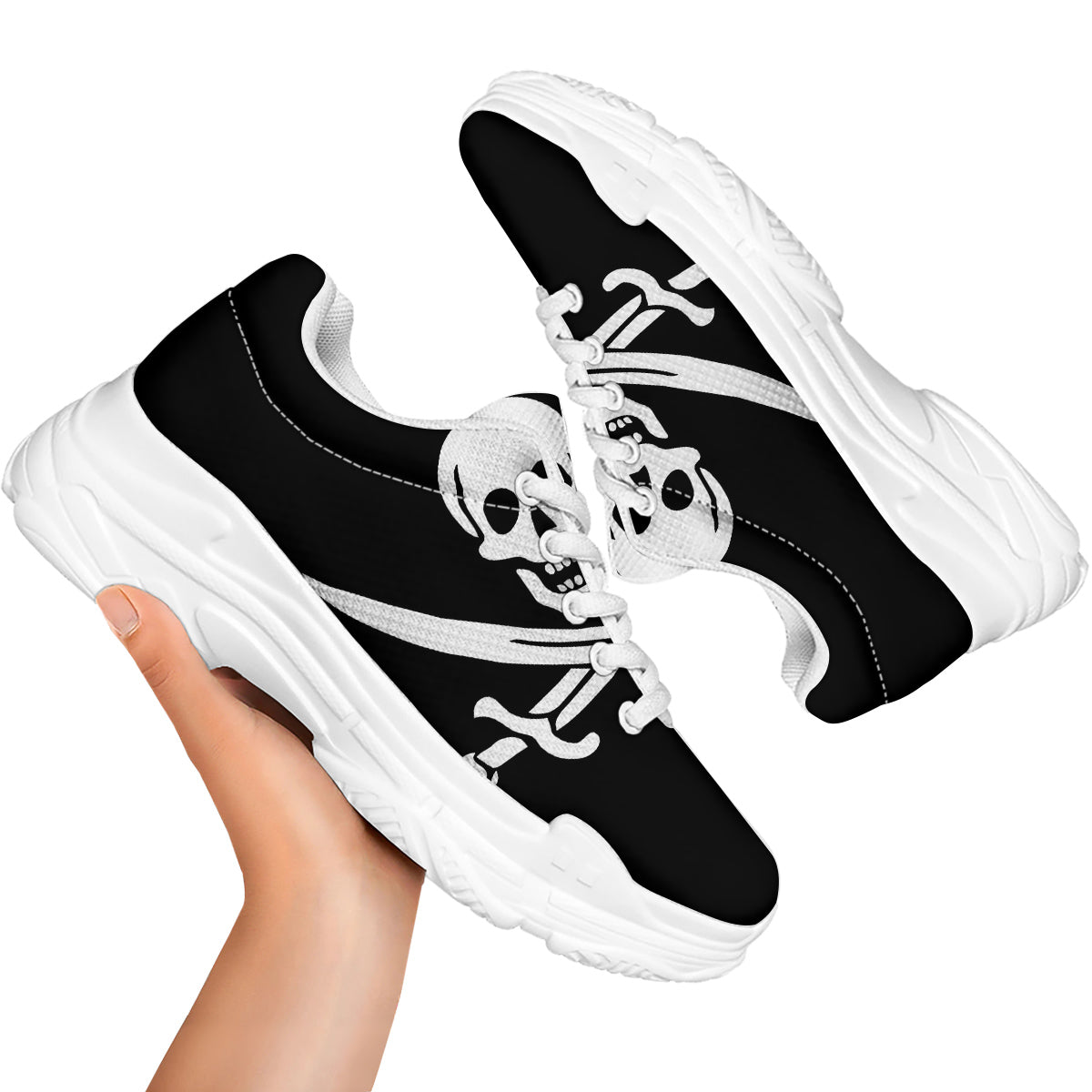Pirate Flag Calico Jack Print White Chunky Shoes-grizzshop