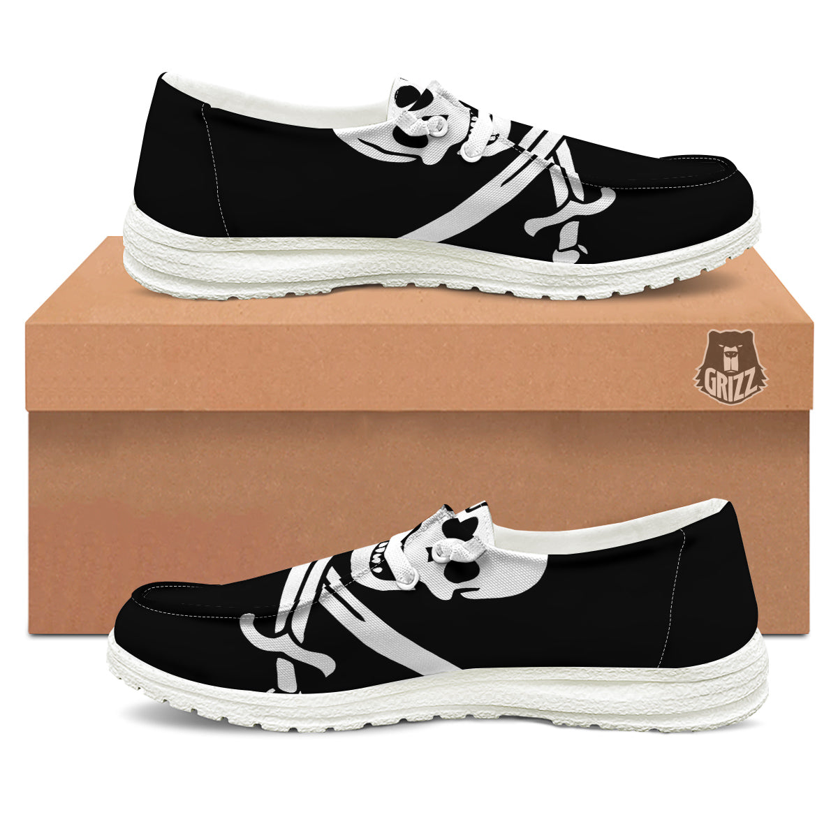Pirate Flag Calico Jack Print White Loafers-grizzshop