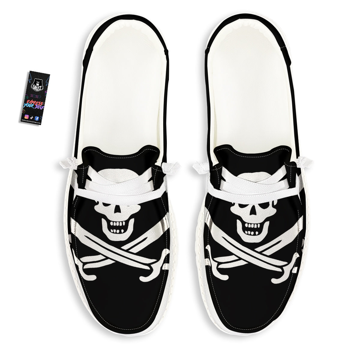 Pirate Flag Calico Jack Print White Loafers-grizzshop