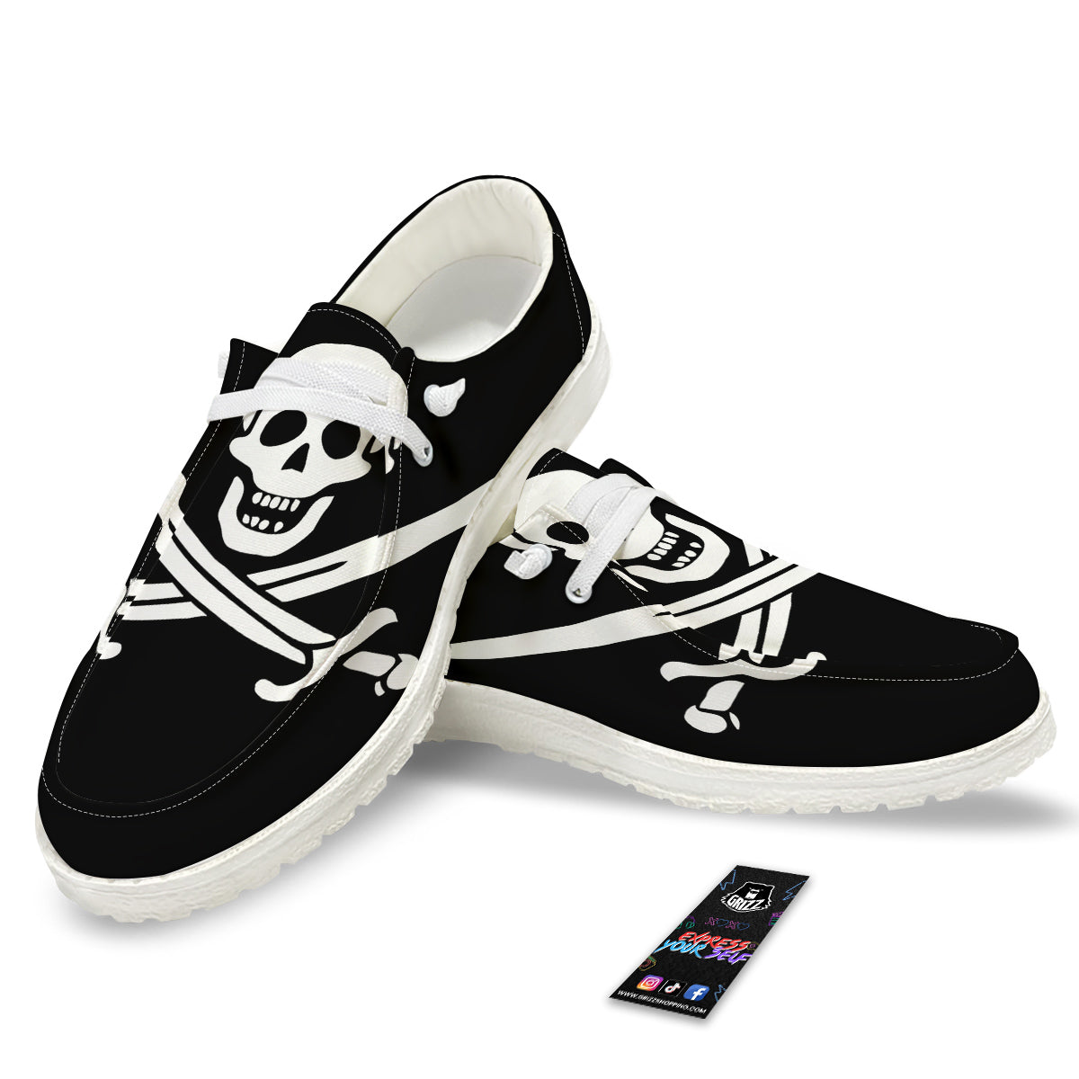 Pirate Flag Calico Jack Print White Loafers-grizzshop
