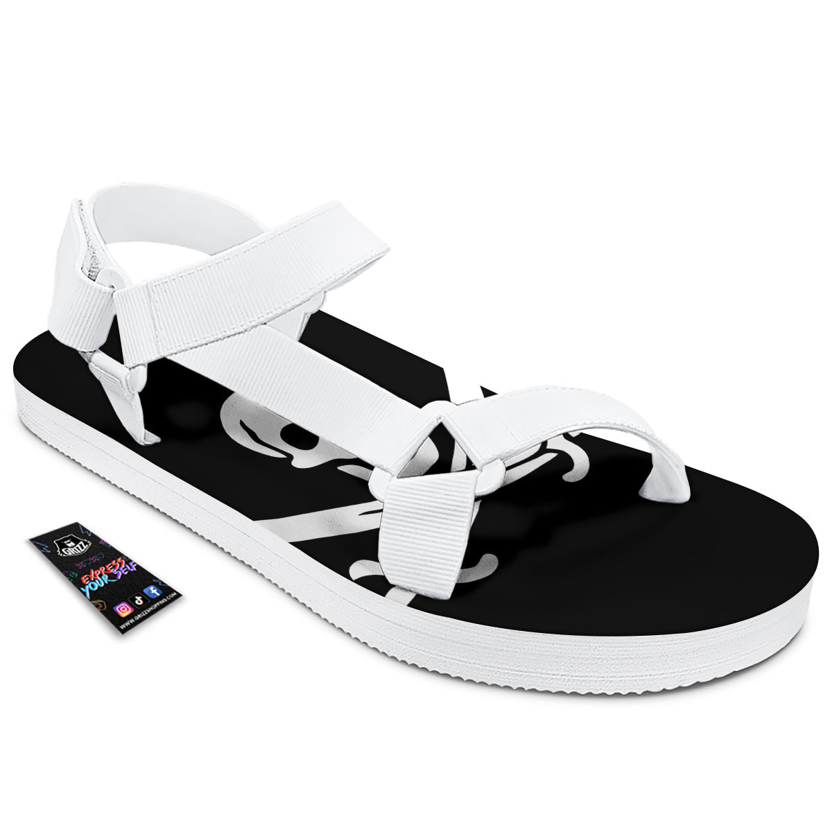 Pirate Flag Calico Jack Print White Open Toe Sandals-grizzshop