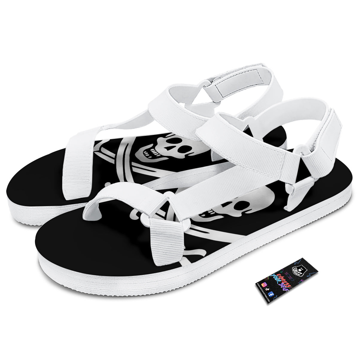 Pirate Flag Calico Jack Print White Open Toe Sandals-grizzshop