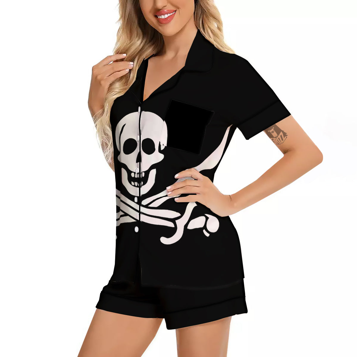 Pirate Flag Calico Jack Print Women Silk Pajamas-grizzshop