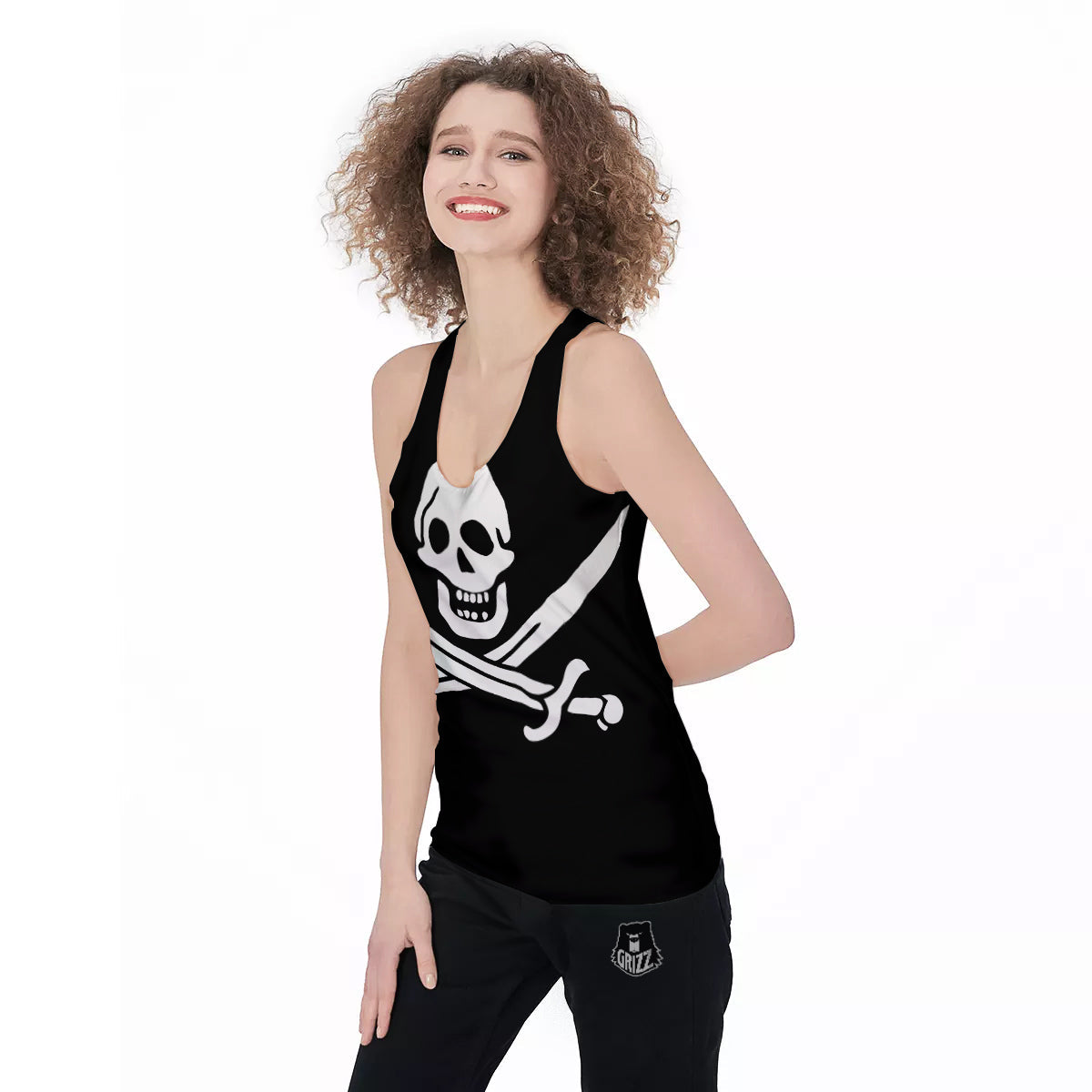 Pirate Flag Calico Jack Print Women's Racerback Tank Top-grizzshop