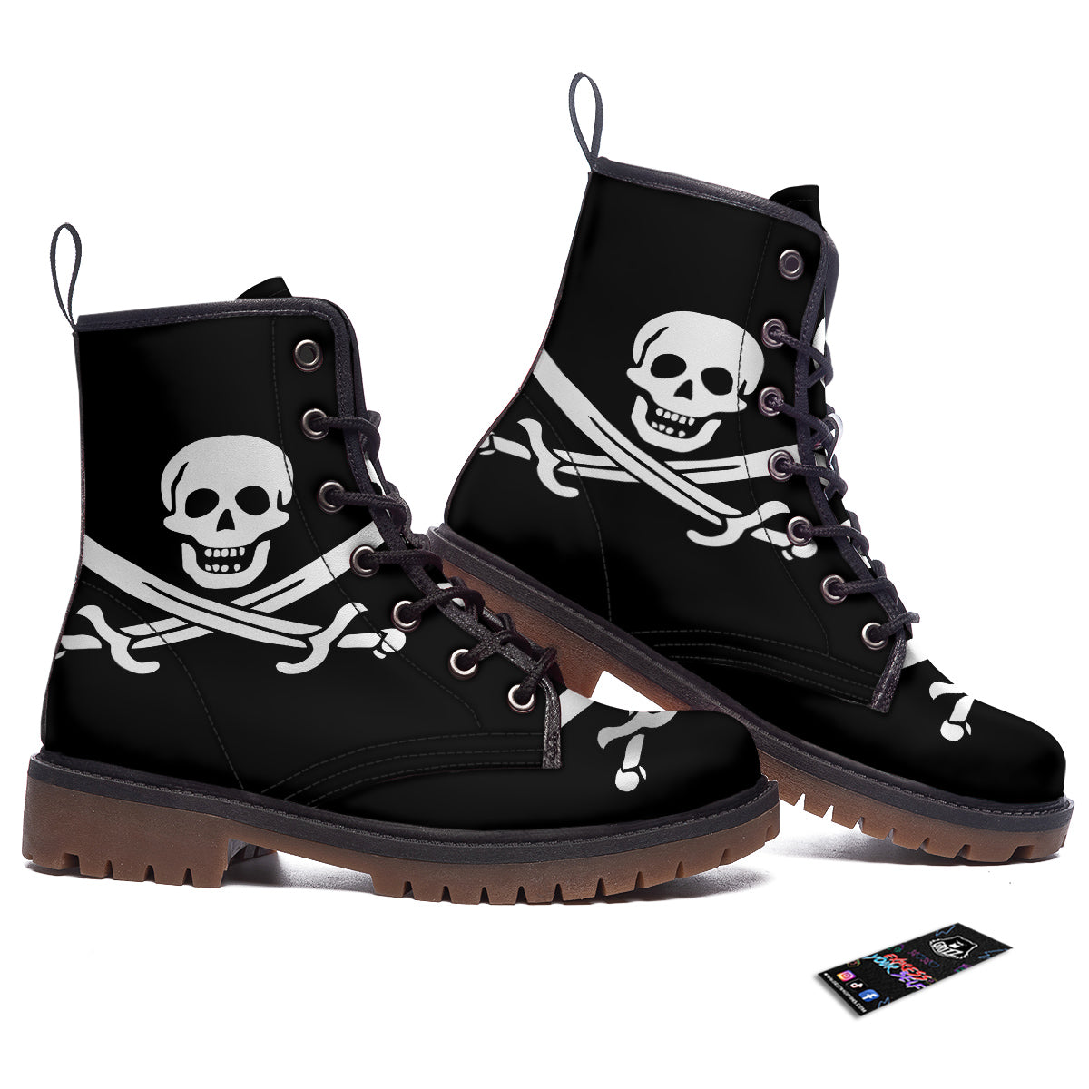 Pirate Flag Calico Jack Print Work Boots-grizzshop
