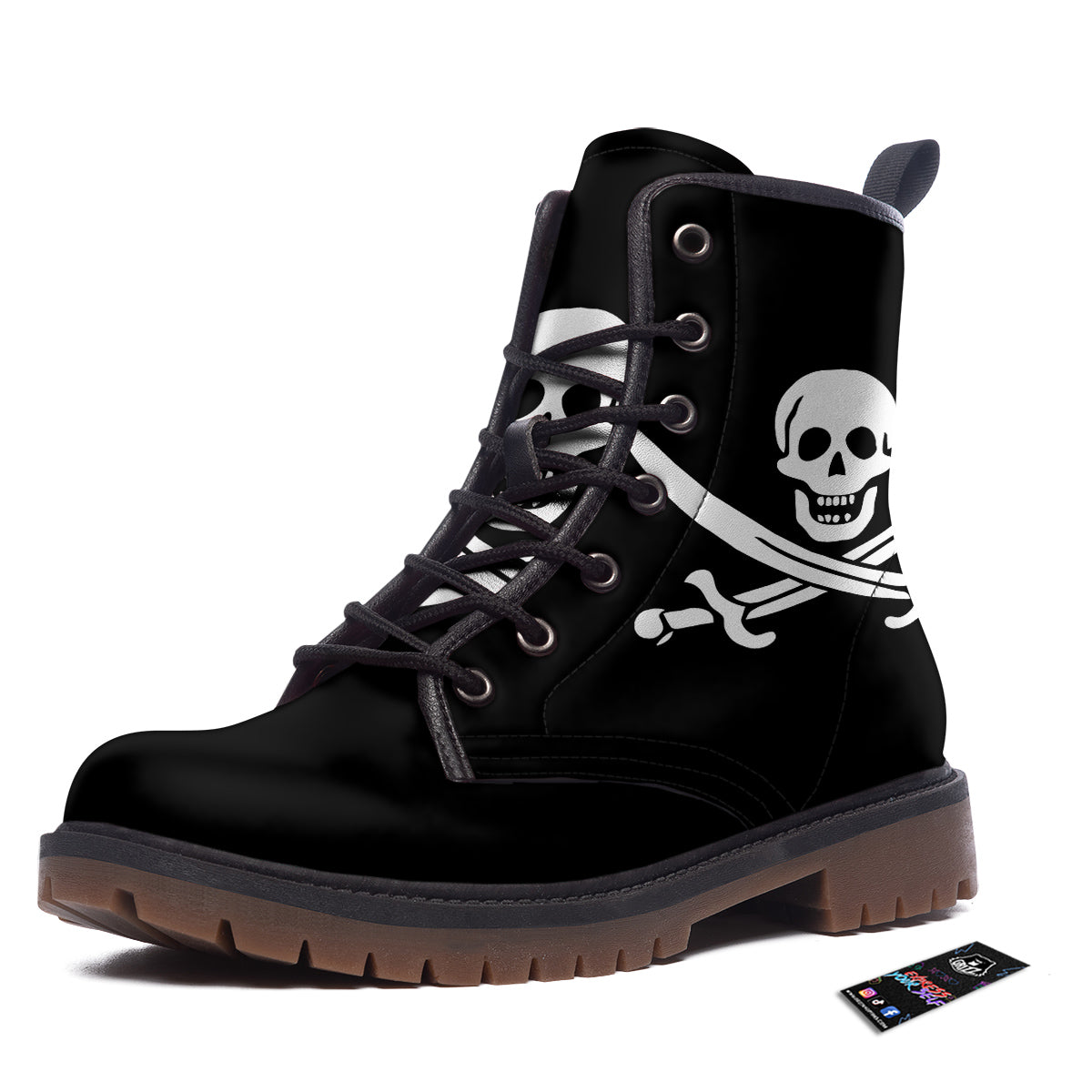 Pirate Flag Calico Jack Print Work Boots-grizzshop