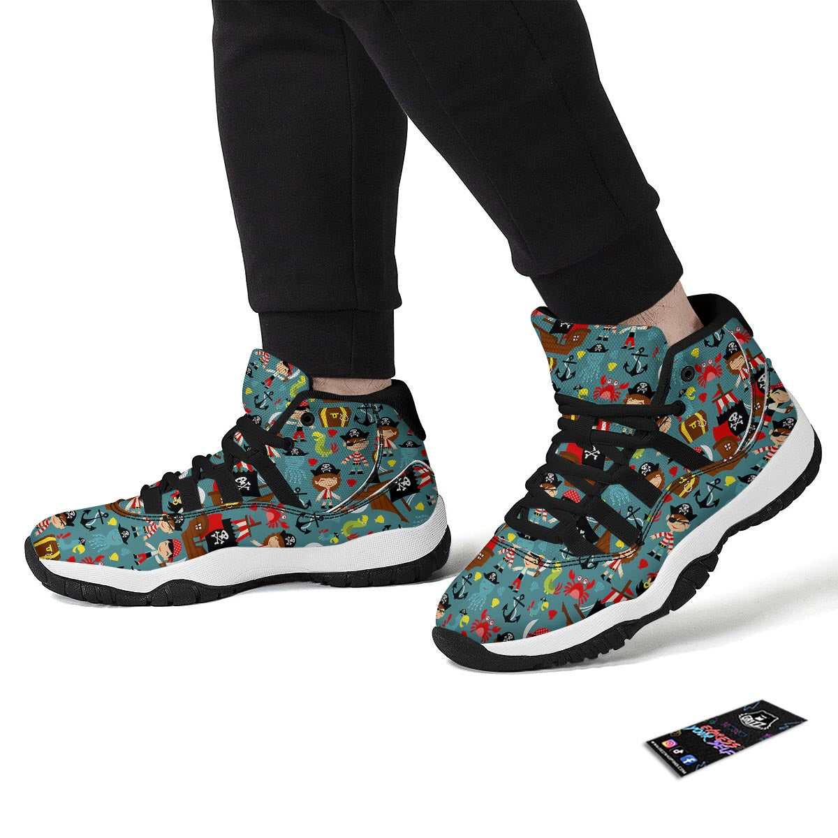 Pirate Pattern Print Black Bball Shoes-grizzshop