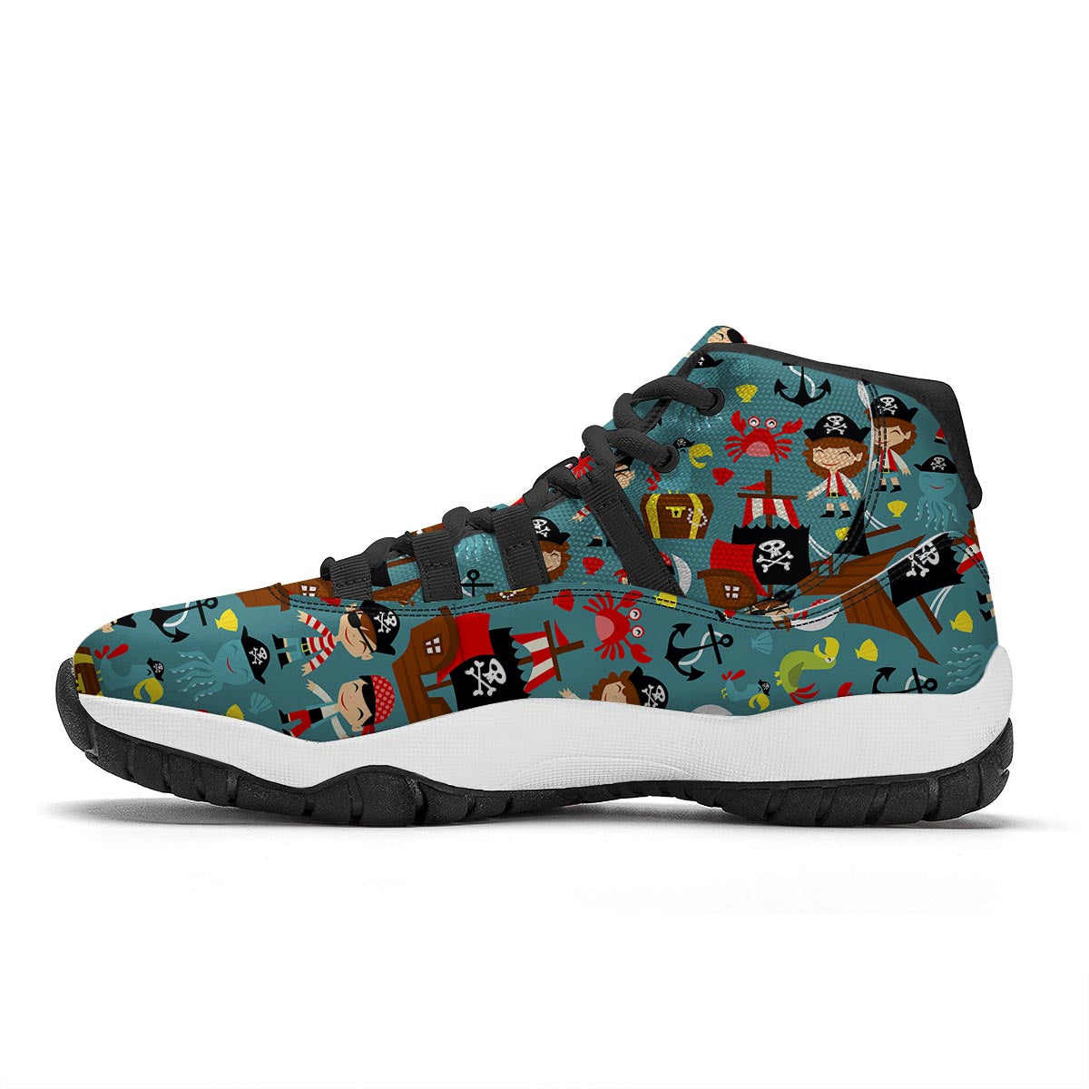 Pirate Pattern Print Black Bball Shoes-grizzshop