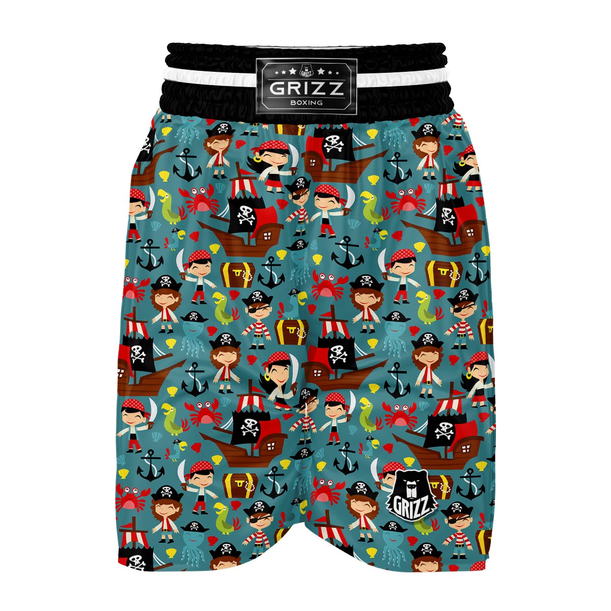 Pirate Pattern Print Boxing Shorts-grizzshop