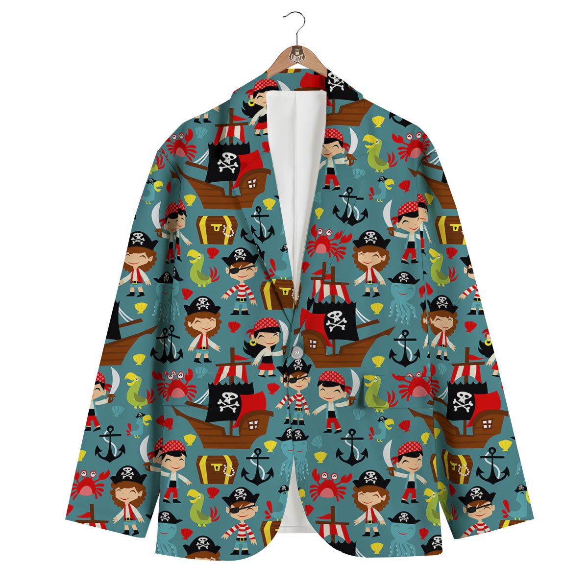 Pirate Pattern Print Men's Blazer-grizzshop