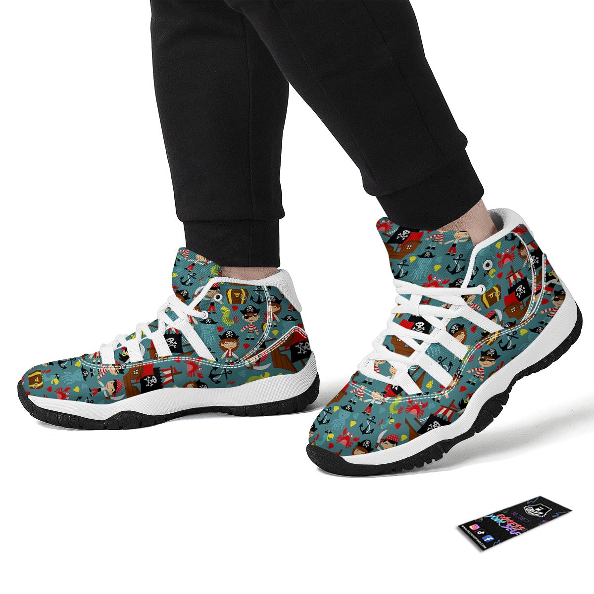 Pirate Pattern Print White Bball Shoes-grizzshop