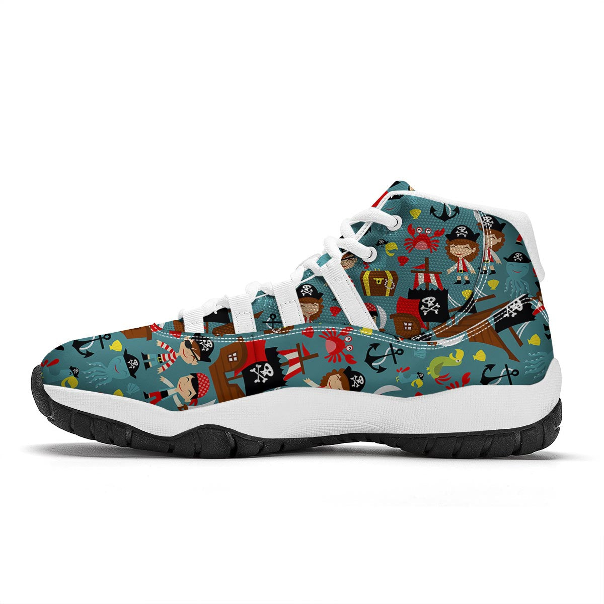 Pirate Pattern Print White Bball Shoes-grizzshop