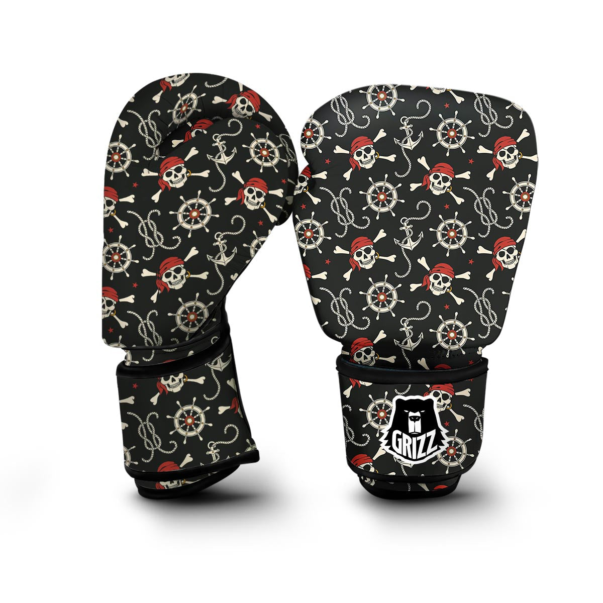 Pirate Skull Pattern Print Boxing Gloves-grizzshop