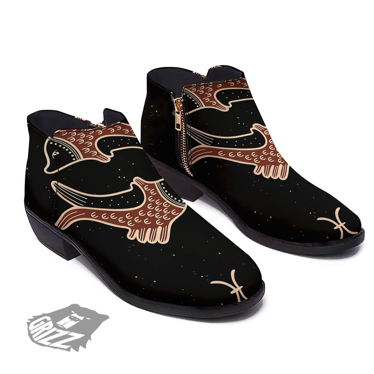 Pisces Constellation Print Ankle Boots-grizzshop
