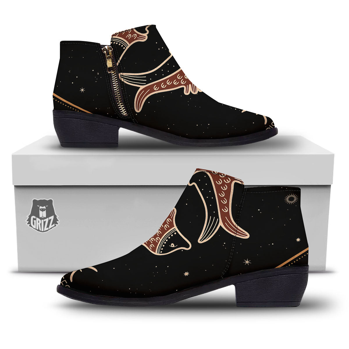 Pisces Constellation Print Ankle Boots-grizzshop