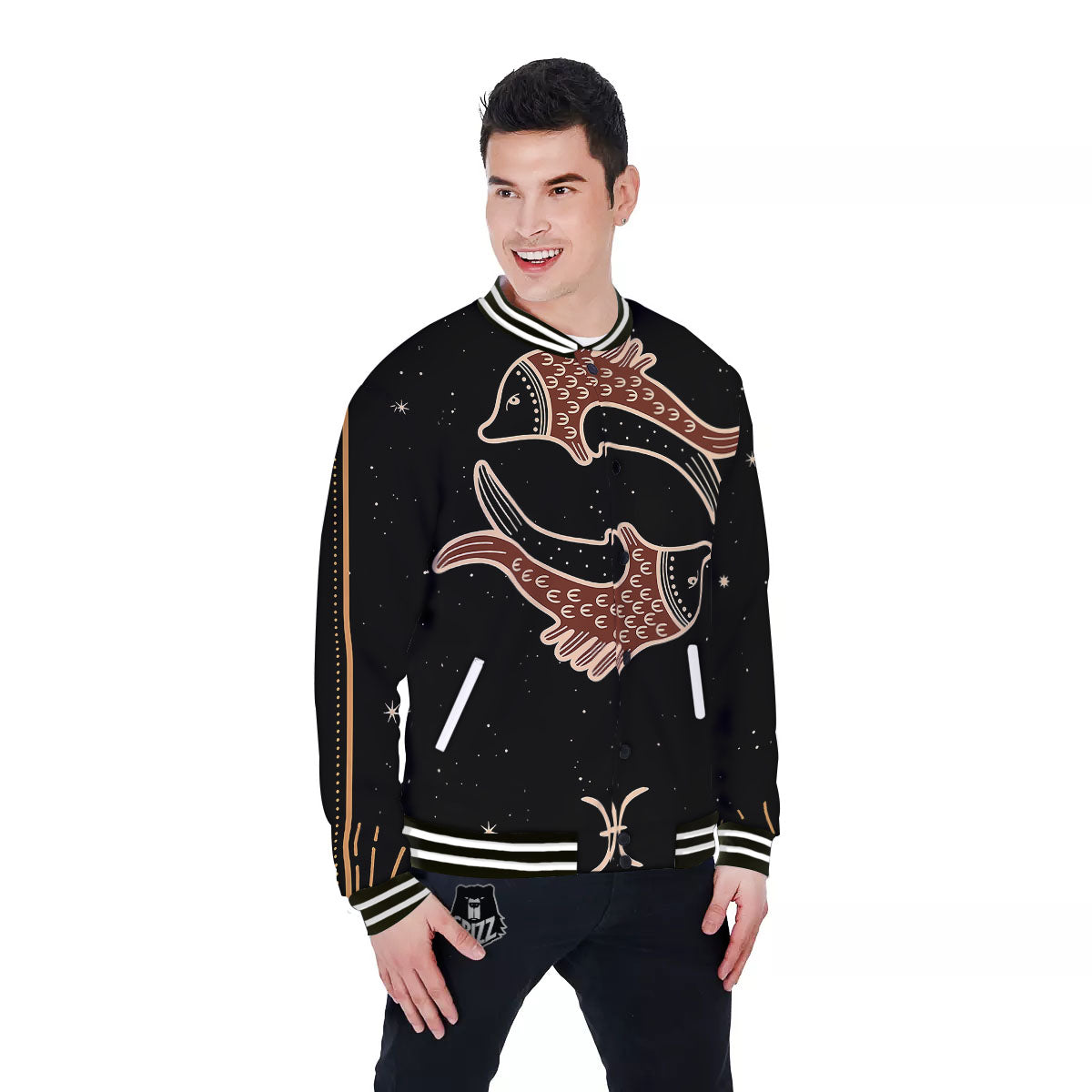 Pisces Constellation Print Baseball Jacket-grizzshop