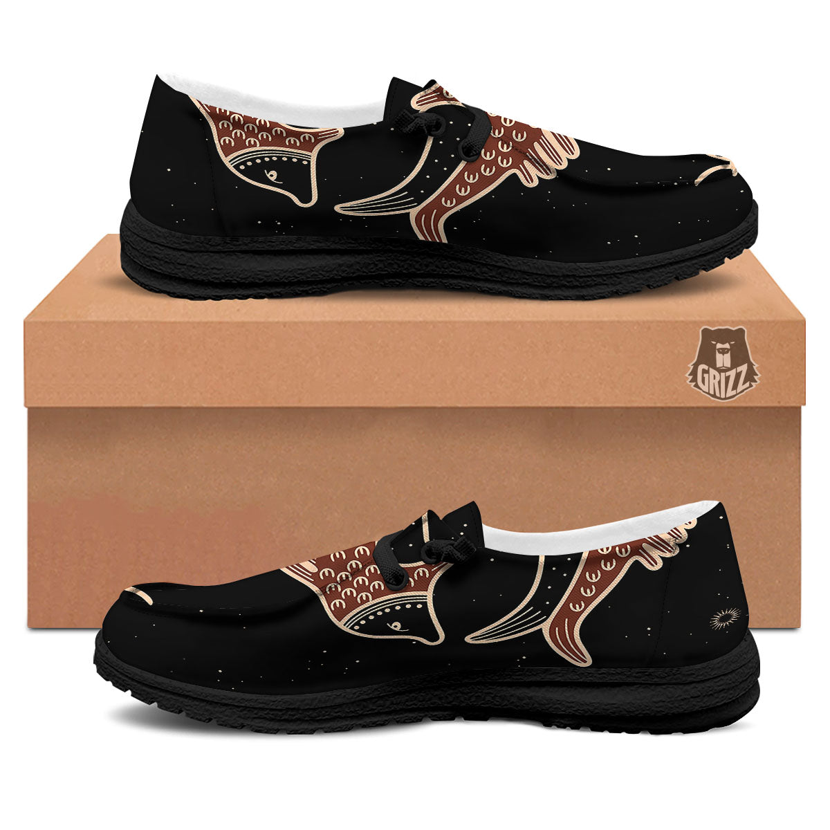 Pisces Constellation Print Black Loafers-grizzshop