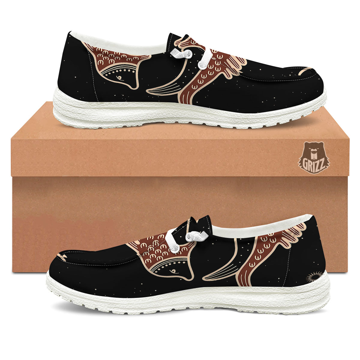 Pisces Constellation Print Black Loafers-grizzshop