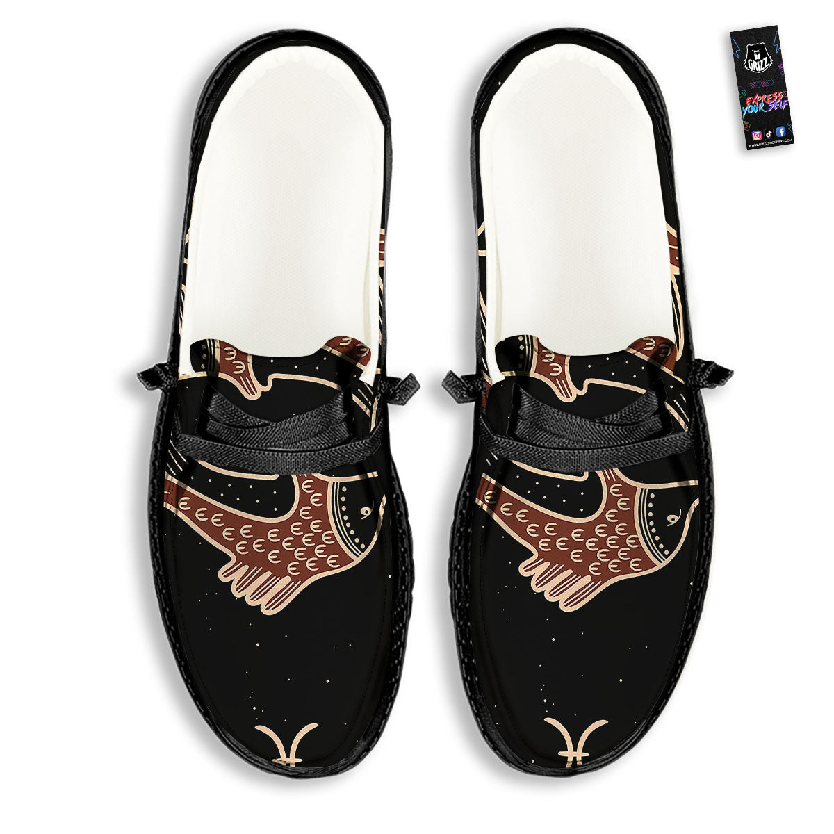 Pisces Constellation Print Black Loafers-grizzshop