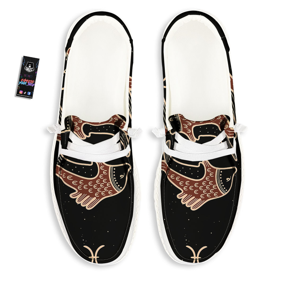 Pisces Constellation Print Black Loafers-grizzshop