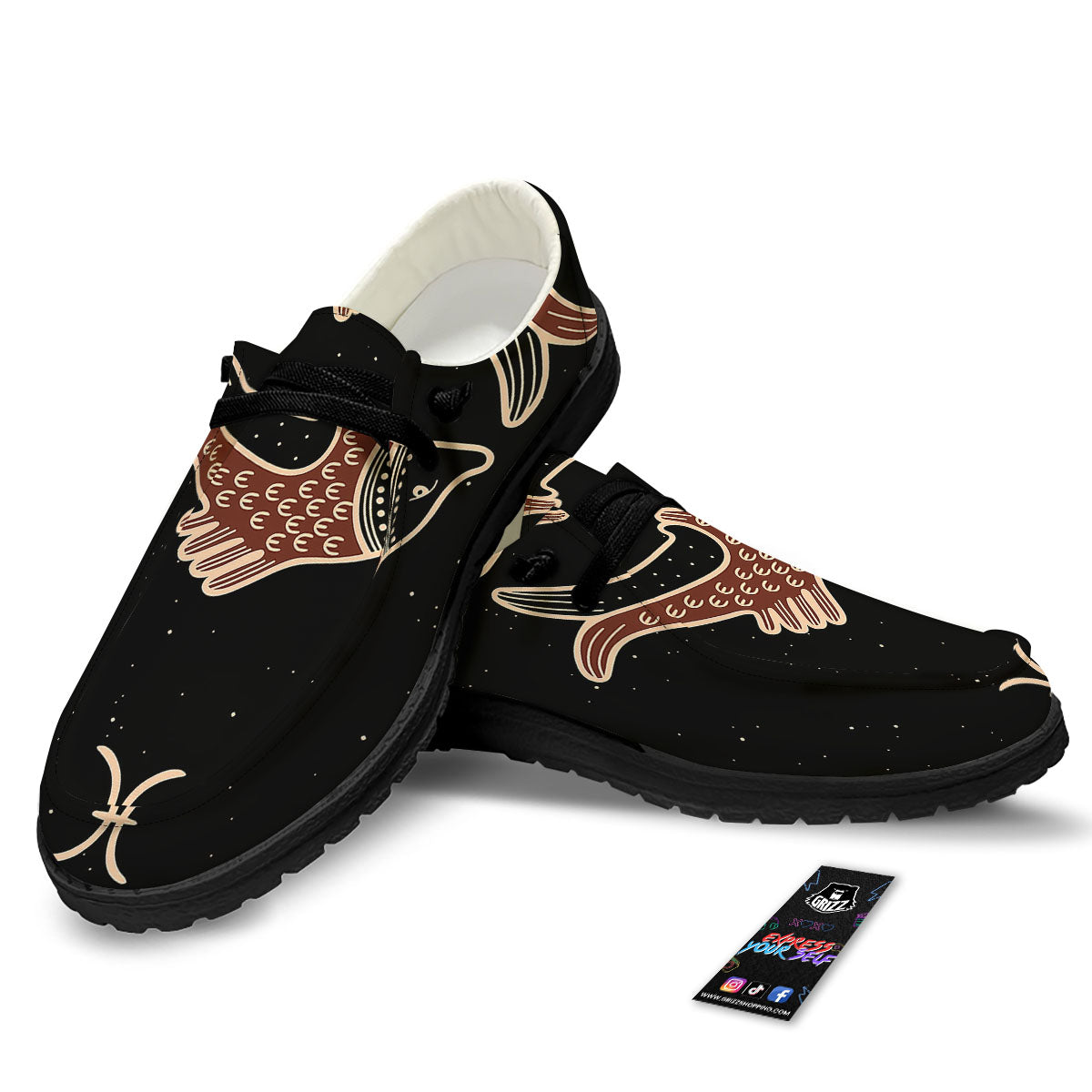 Pisces Constellation Print Black Loafers-grizzshop