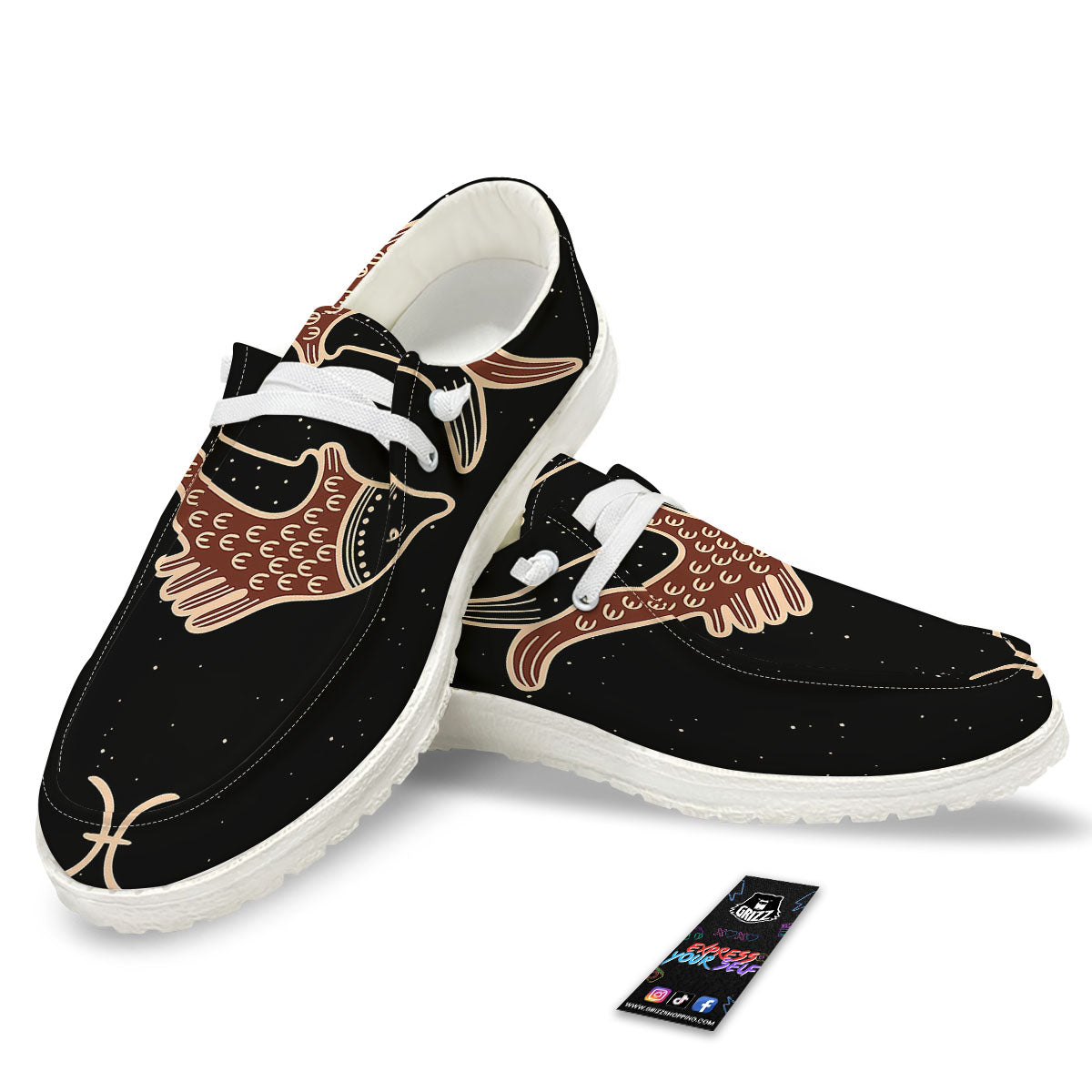 Pisces Constellation Print Black Loafers-grizzshop