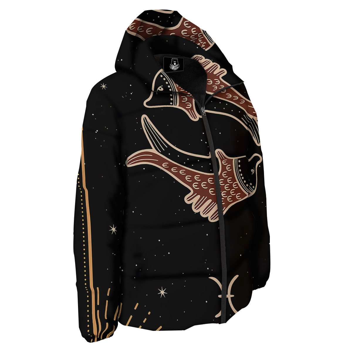Pisces Constellation Print Down Jacket-grizzshop