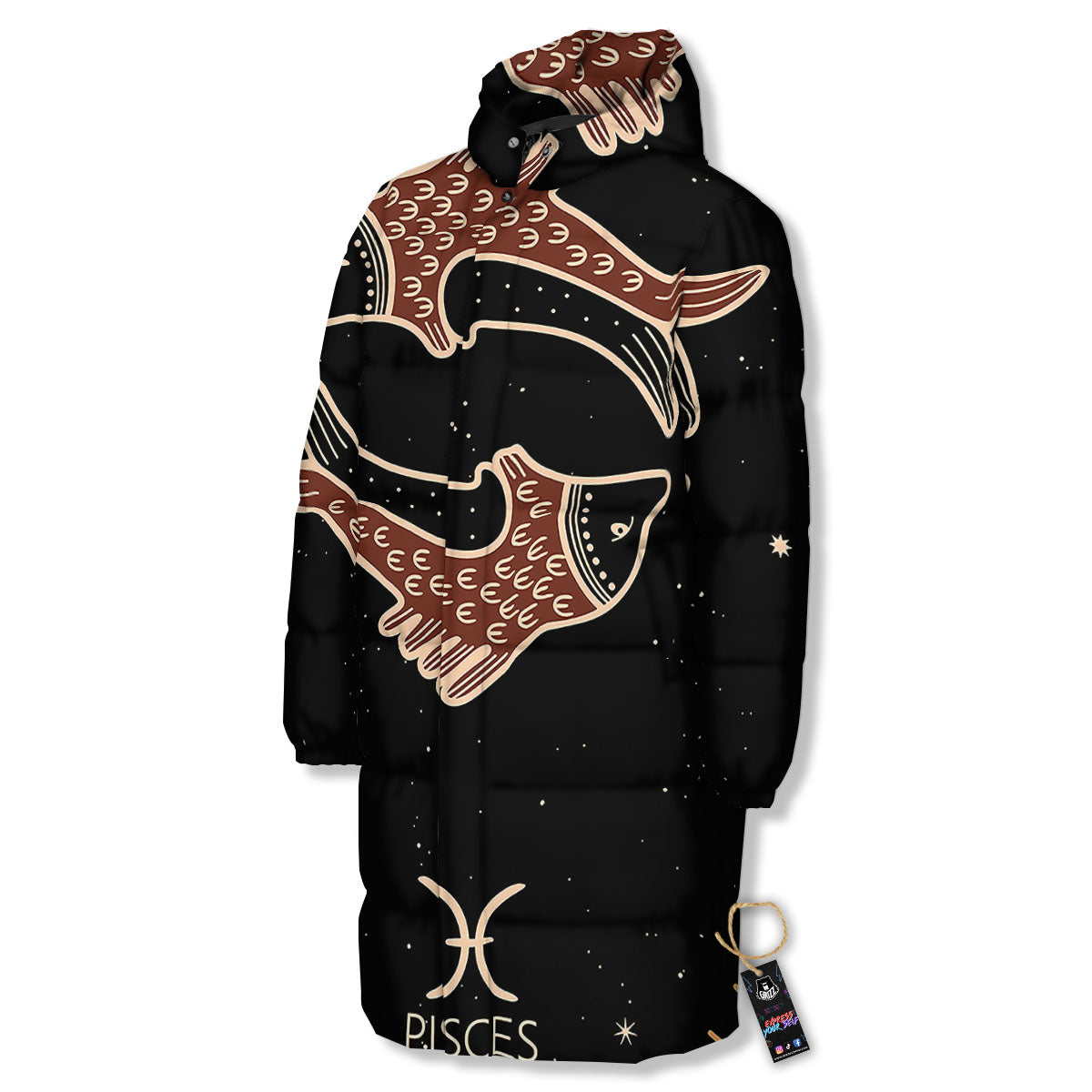 Pisces Constellation Print Long Down Jacket-grizzshop