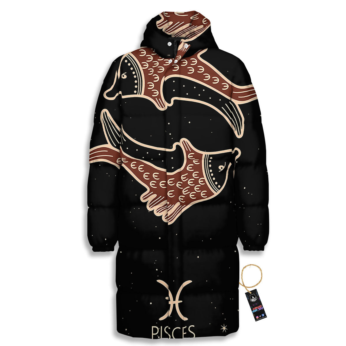 Pisces Constellation Print Long Down Jacket-grizzshop