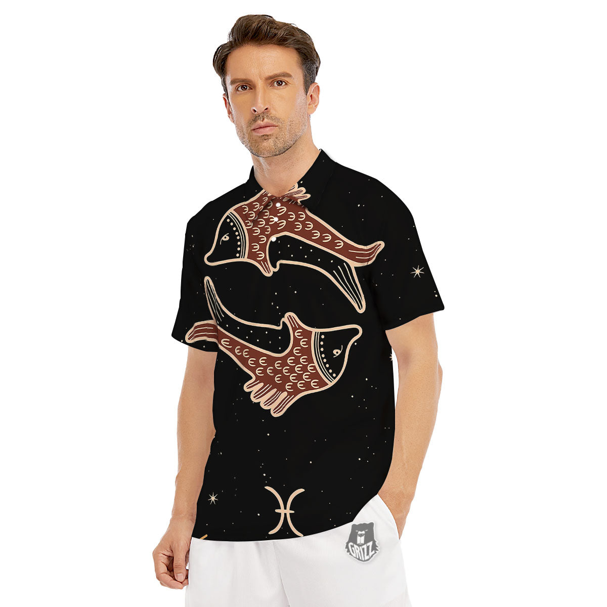 Pisces Constellation Print Men's Golf Shirts-grizzshop