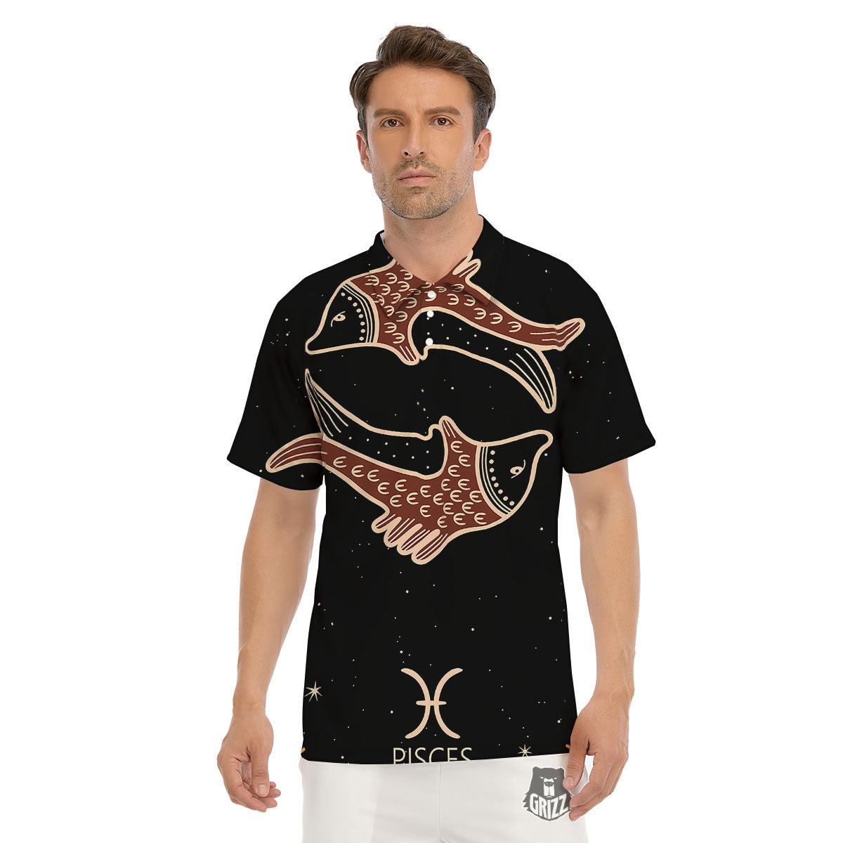 Pisces Constellation Print Men's Golf Shirts-grizzshop