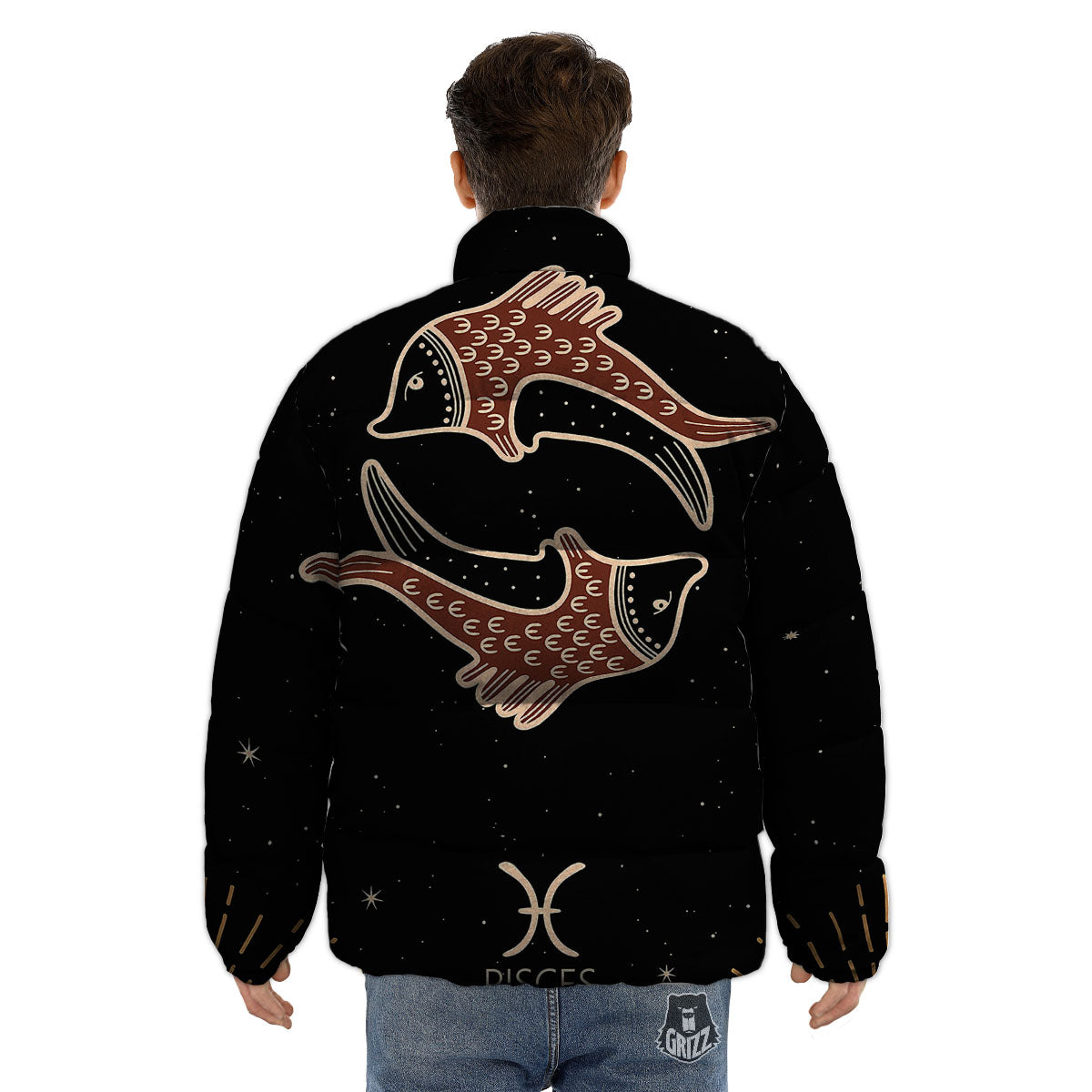 Pisces Constellation Print Puffer Jacket-grizzshop