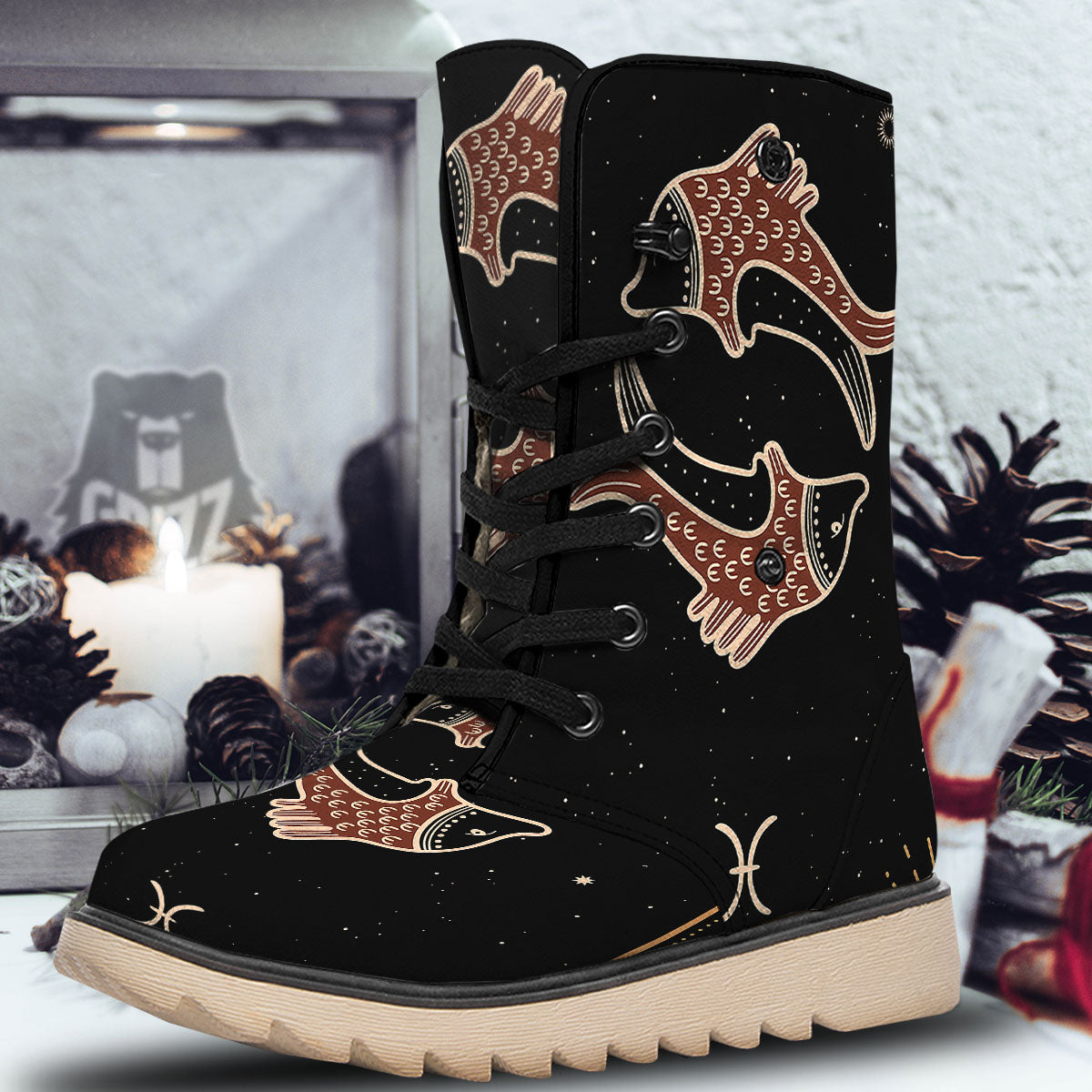 Pisces Constellation Print Snow Boots-grizzshop