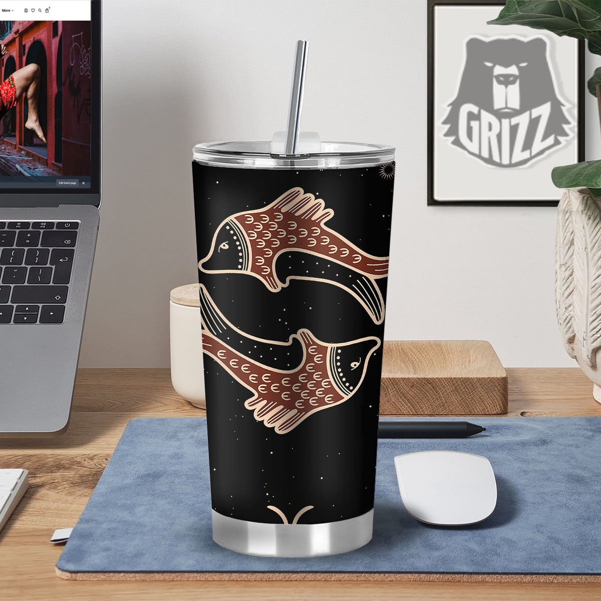 Pisces Constellation Print Tumbler-grizzshop