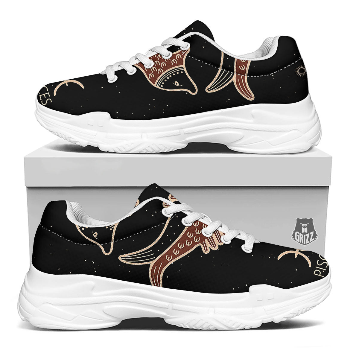 Pisces Constellation Print White Chunky Shoes-grizzshop