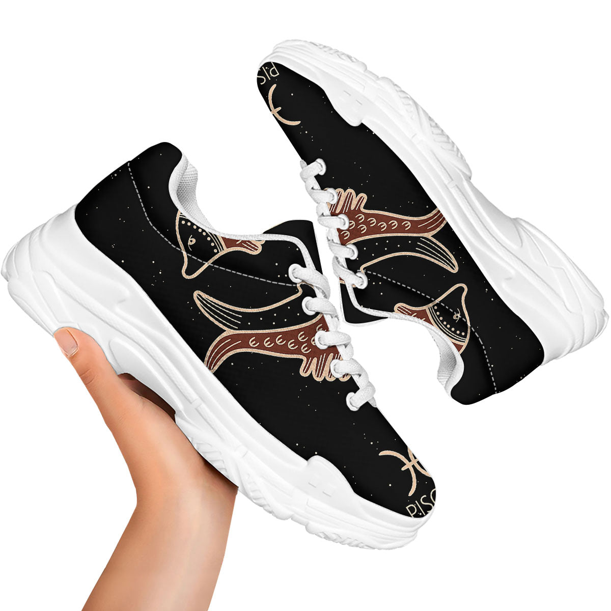 Pisces Constellation Print White Chunky Shoes-grizzshop