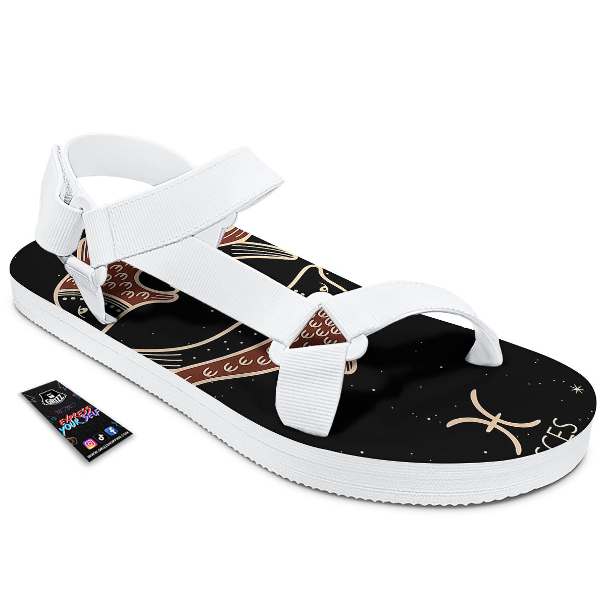 Pisces Constellation Print White Open Toe Sandals-grizzshop
