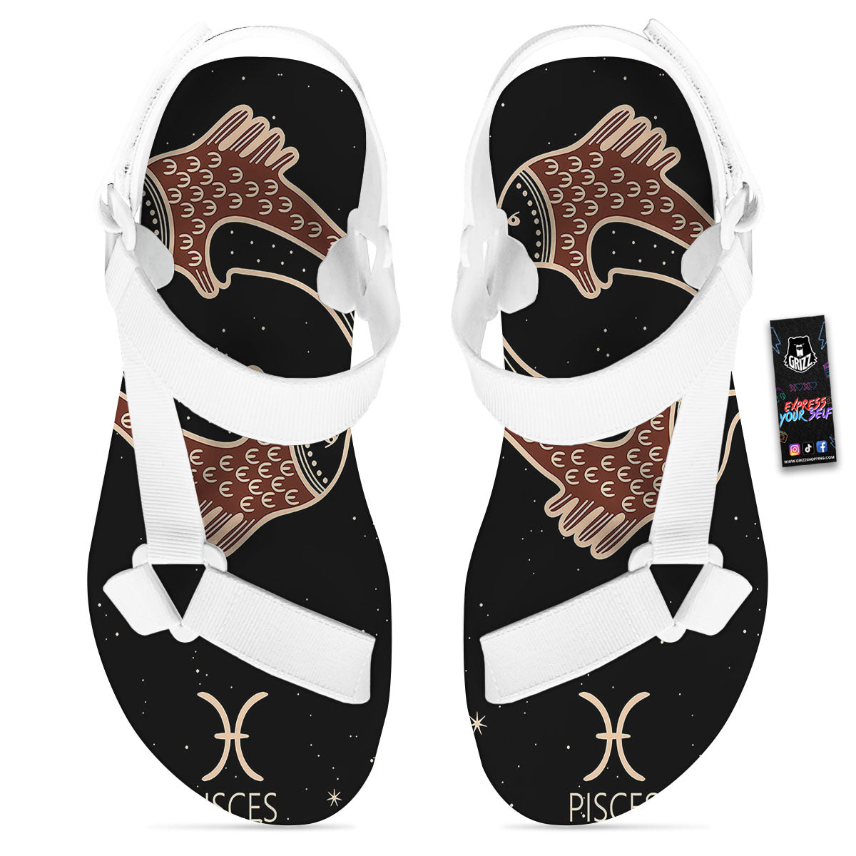 Pisces Constellation Print White Open Toe Sandals-grizzshop