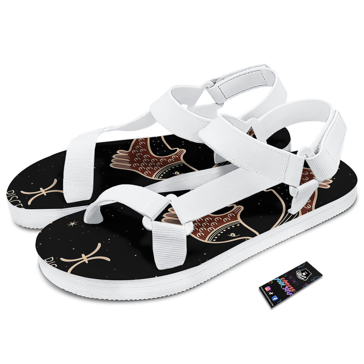 Pisces Constellation Print White Open Toe Sandals-grizzshop