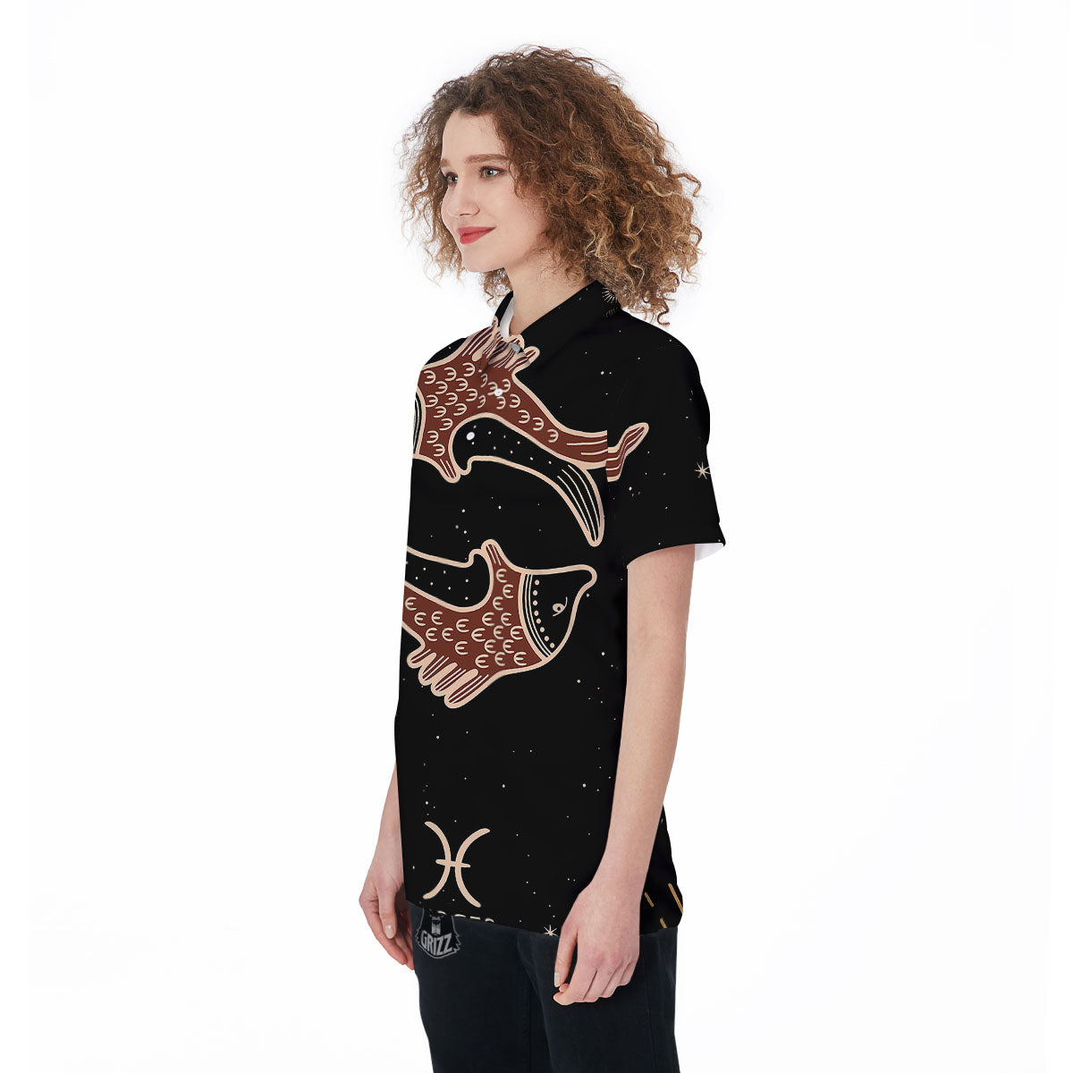 Pisces Constellation Print Women's Golf Shirts-grizzshop