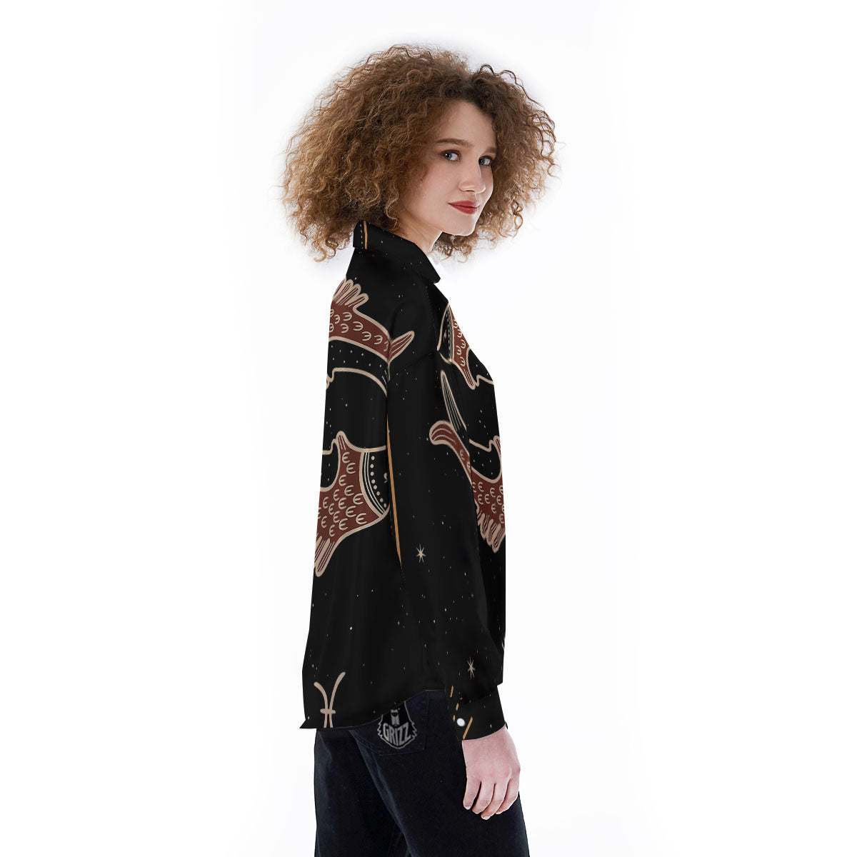 Pisces Constellation Print Women's Long Sleeve Shirts-grizzshop