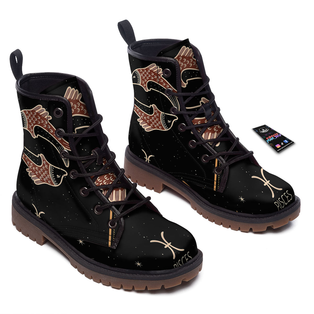 Pisces Constellation Print Work Boots-grizzshop