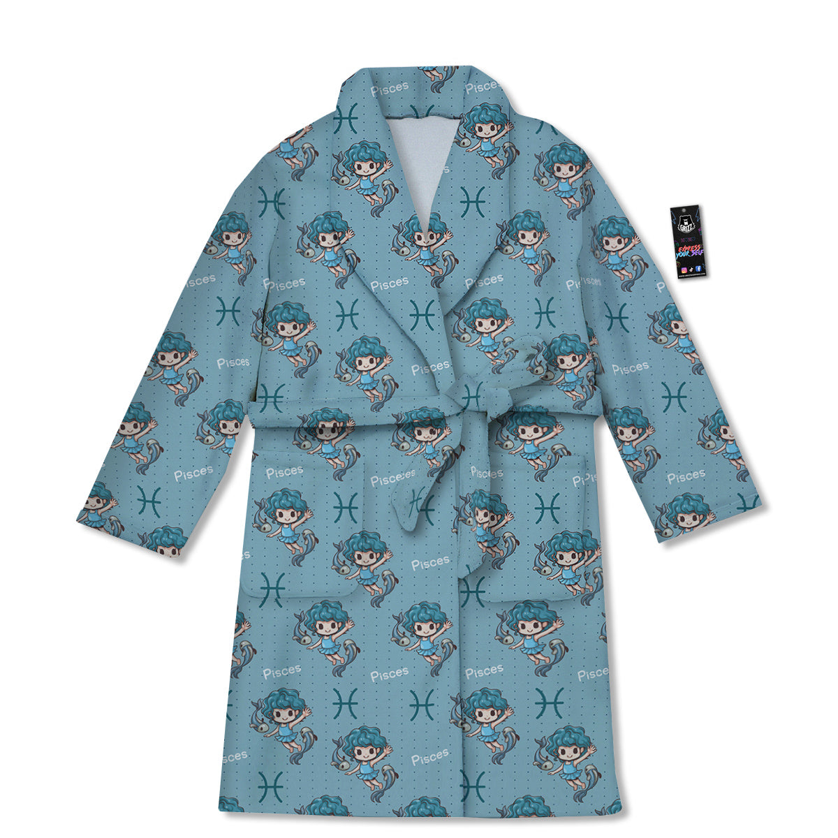 Pisces Cute Cartoon Print Pattern Bathrobe-grizzshop