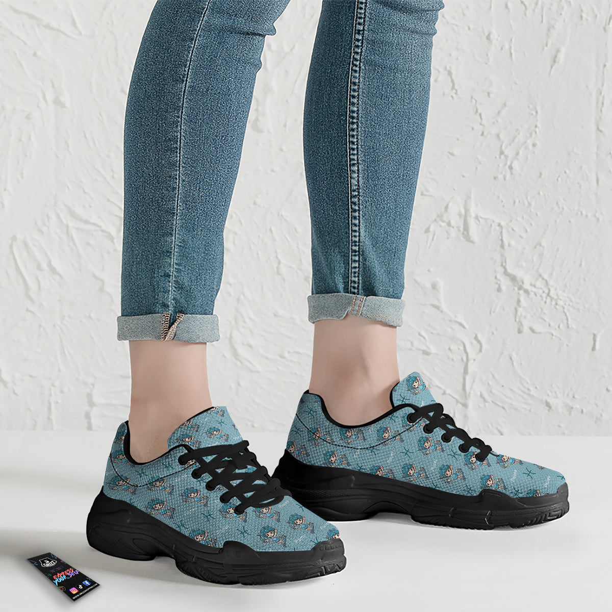 Pisces Cute Cartoon Print Pattern Black Chunky Shoes-grizzshop