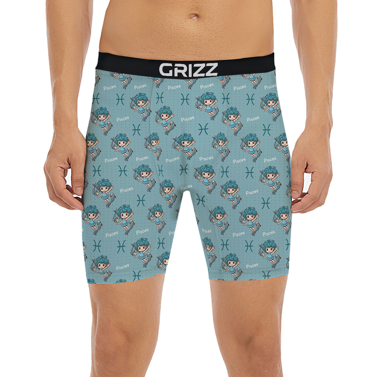 Pisces Cute Cartoon Print Pattern Boxer Briefs-grizzshop