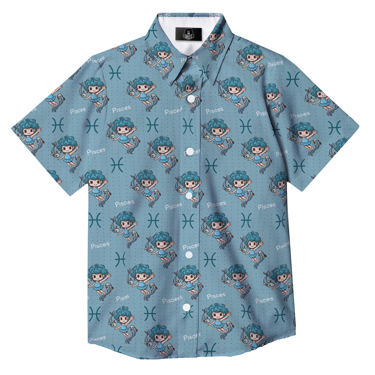 Pisces Cute Cartoon Print Pattern Button Up Shirt-grizzshop